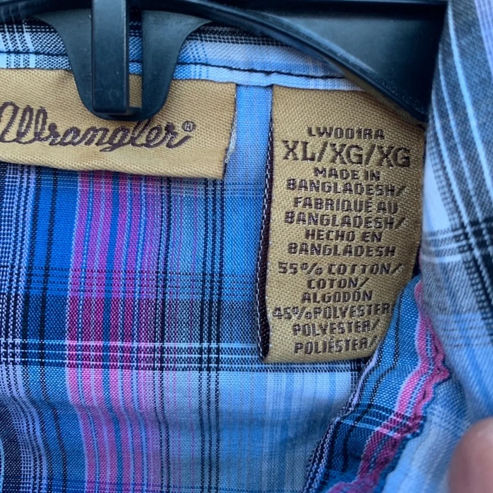 Wrangler Pearl Snap Shirt Plaid Long Sleeve Purple Pink Blue Western Cowgirl XL - Picture 2 of 7